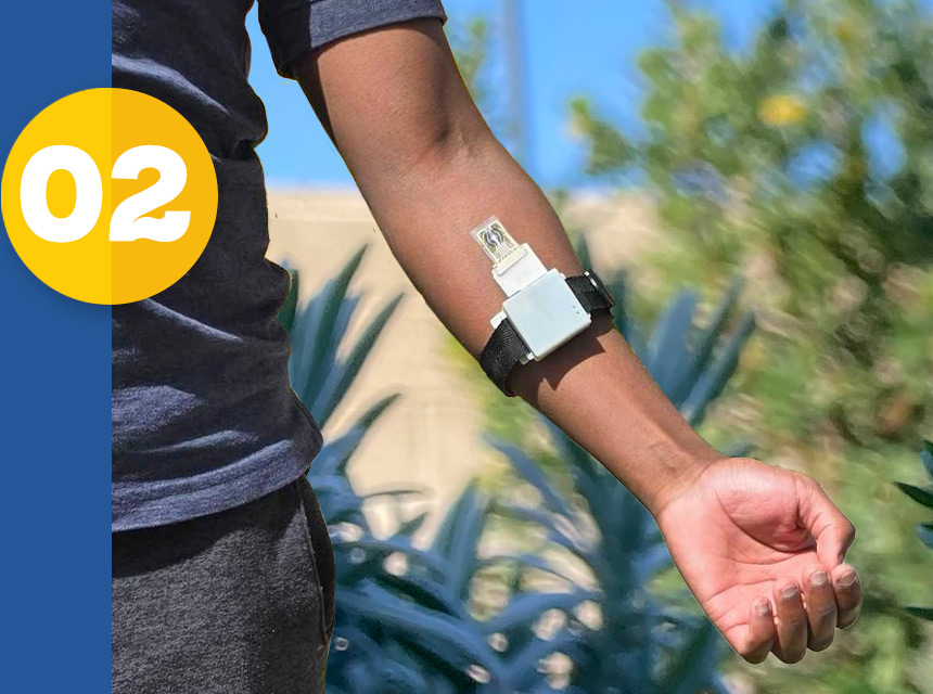 close-up of a wearable sweat sensor on skin