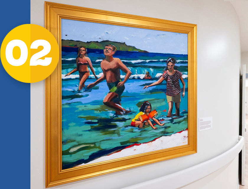 colorful artwork called 'Day at the Beach' displayed at UCI Health - Irvine