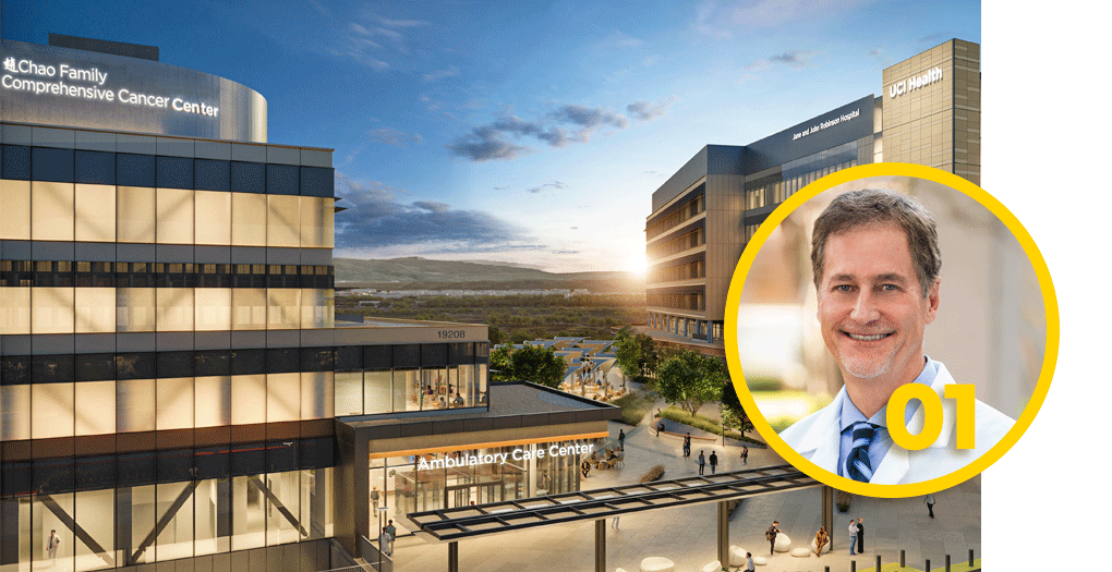 Dr. Richard Van Etten and architecture rendering of the cancer center