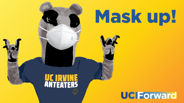Peter the Anteater wearing a mask. Text reads Mask Up!