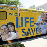 Yellow-covered mobile for blood donations