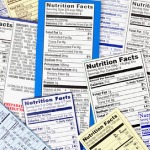 A collage of nutrition labels piled on top of each other.