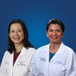 Headshots of Karin Lin and Nilima Tanna in their white coats.